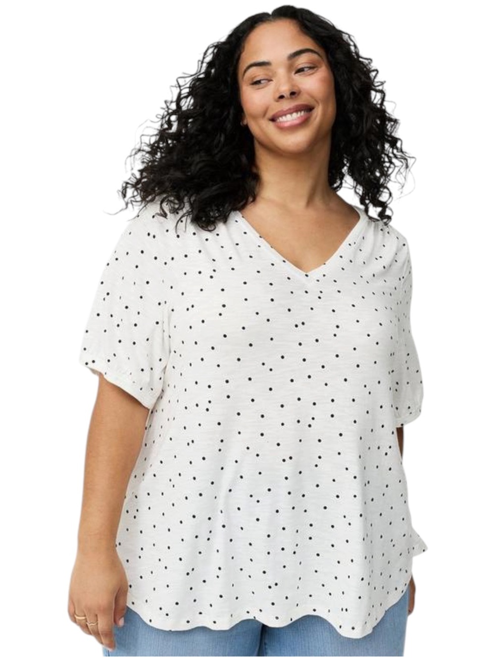 Torrid Vintage Slub Shirred Yoke V-neck Tee Polka Dot Short Sleeve 3X